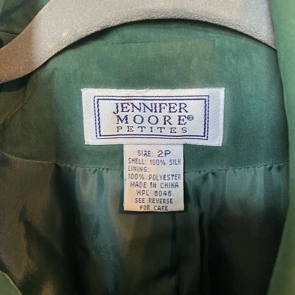 Jennifer Moore green silk blazer w/ shell button sz 2, 80s style women’s jacket - Picture 2 of 8